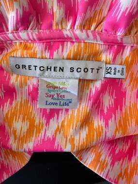 Gretchen Scott XS Pink and Orange Kitt Ikat Ruffle Neck Sleeveless Sheath Dress